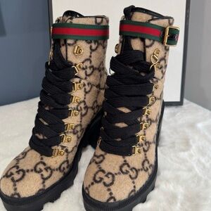 Gucci Women's Lace-Up Boots with Gold Accents